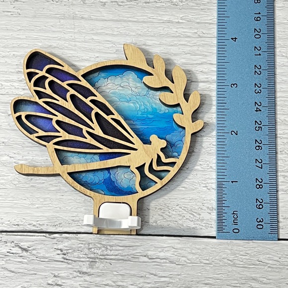 Dragonfly Night Light Stained Glass Look Wooden Plug In Wall Decor Handmade - Picture 6 of 10